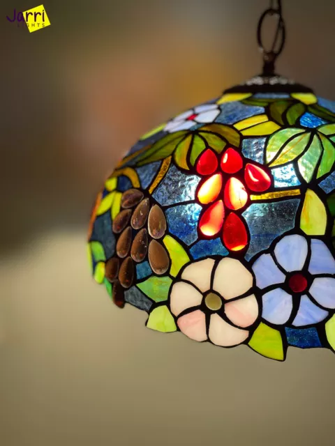 40cm Flowers Tiffany Hanging Pendant Lamp Leadlight Stained Glass Crystal Bead 3