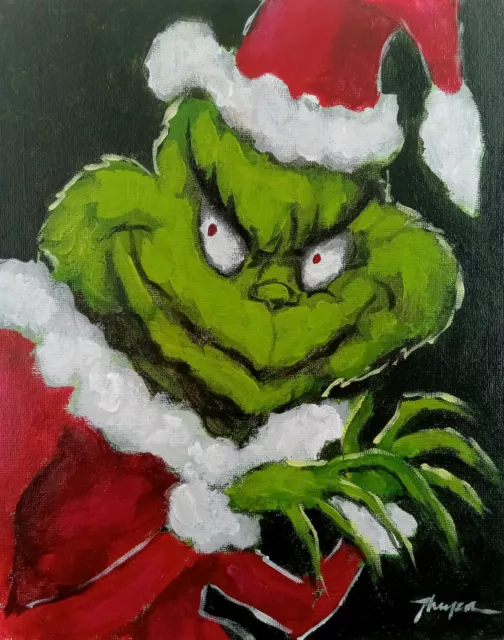 ORIGINAL PAINTING THE Grinch Christmas Thayer Art OOAK Canvas NOT