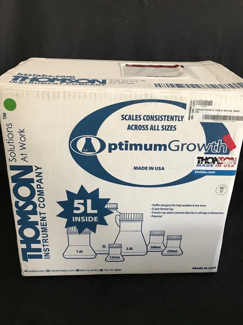 (4/Cs) THOMSON 5L PP Optimum Growth Graduated Cell Culture Flask Vent Cap Baffle
