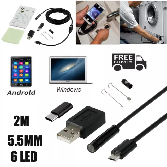 2M Waterproof Endoscope USB Type-C LED Borescope Inspection Camera For Android