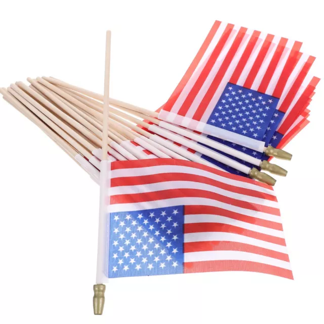 40 Small US Flags on Stick 4x6" Mini Hand Held Bulk 4th of July-GX