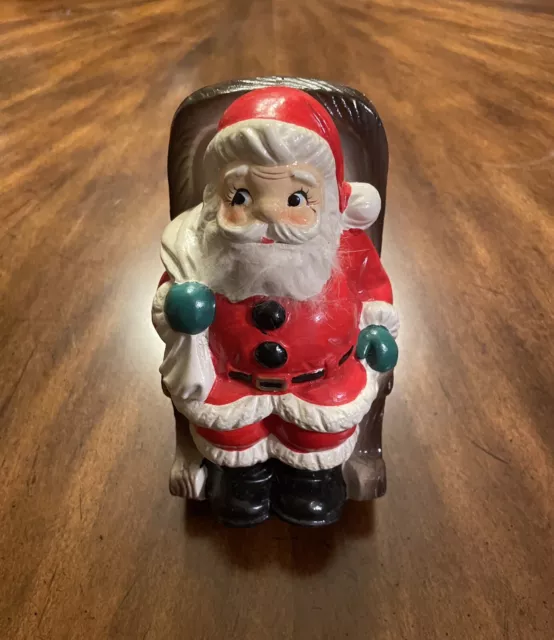 Vintage 1972 Berman & Anderson Ceramic Rocking Santa Claus Music Box WORKS Box