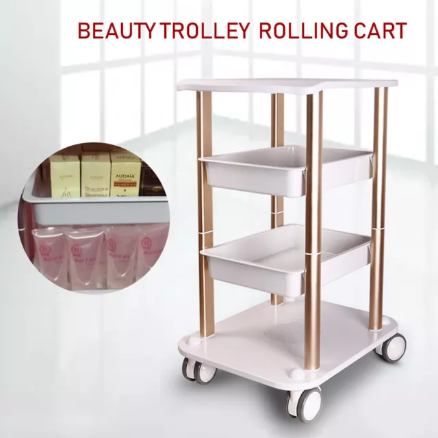 Beauty Salon Trolley Esthetician SPA Equipment Storage Stand Trolley Cart 360°