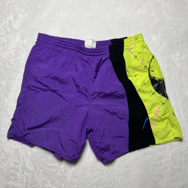 VINTAGE Speedo Swim Trunks Mens S Purple Retro Mesh Lined Board Shorts Nylon
