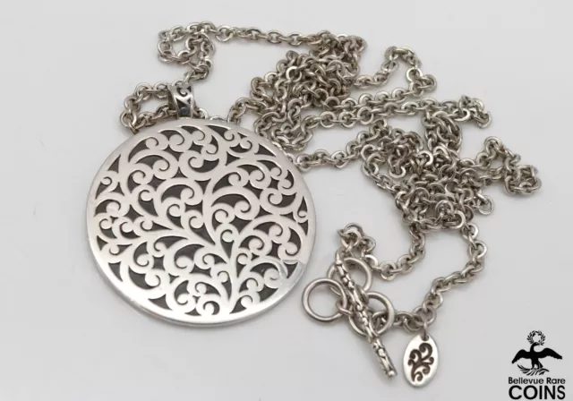 Lois Hill Sterling Silver Art-Nouveau Circle Pendant & Necklace w/Toggle Clasp