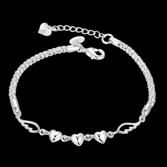 Cavigliera / Bracciale Elegante Donna Argentato Con Cuoricini Gioiele Regolabile