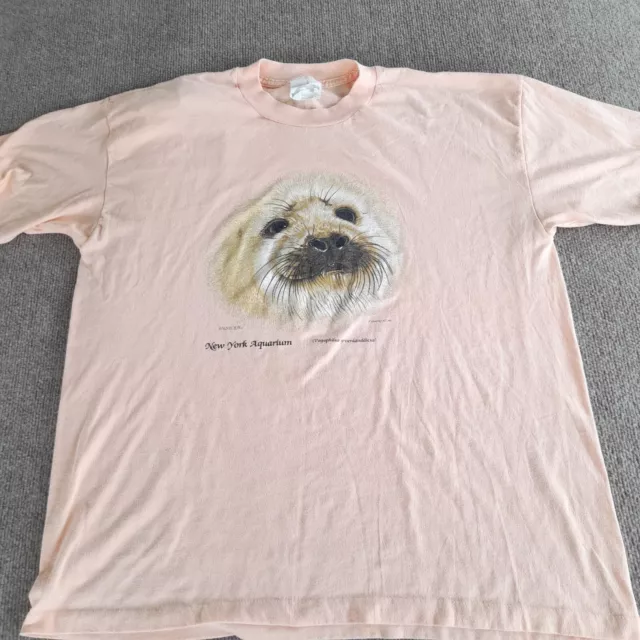 Vintage Seal New York Aquarium Shirt Peach 80s Harlequin Animals Single Stitch