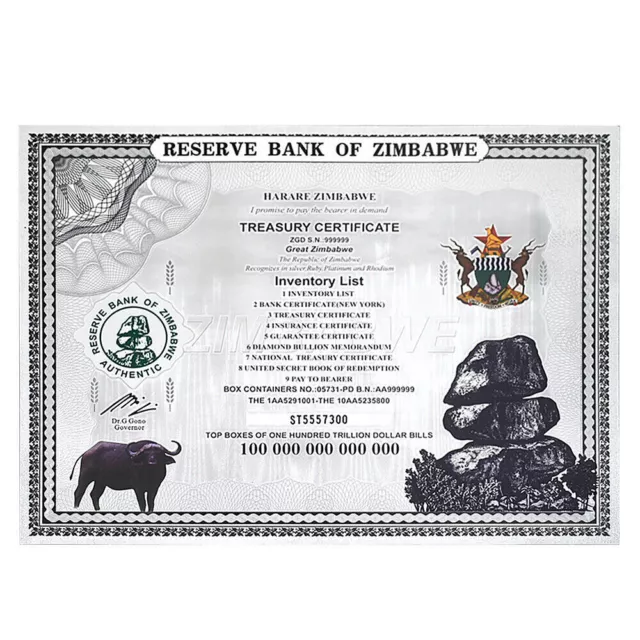 Zimbabwe/Simbabwe/Banknote/100 Trillion Containers Certificate/ Bankfrisch