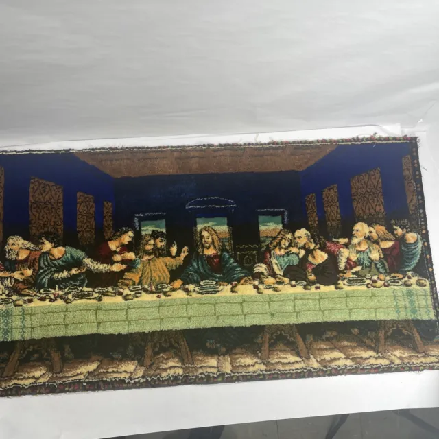Vintage Jesus & The Last Supper Rug Tapestry Plush Wall Hanging 39”x 20” Old