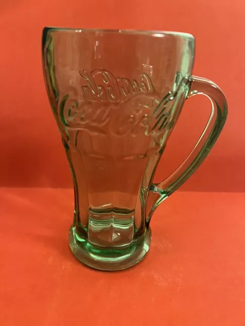 Coca Cola Green Glass Mug With Handle Very Heavy Glass Vintage Cup 2