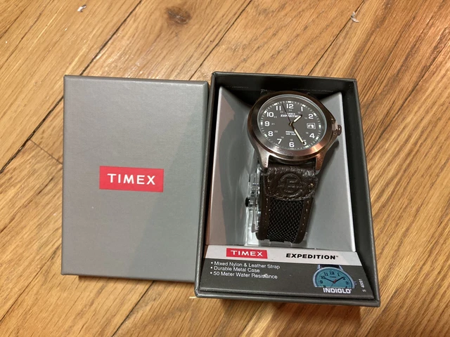 NEW WITH TAG Timex T40091 Men's Expedition Brown Leather/Nylon Strap MSRP $57.99
