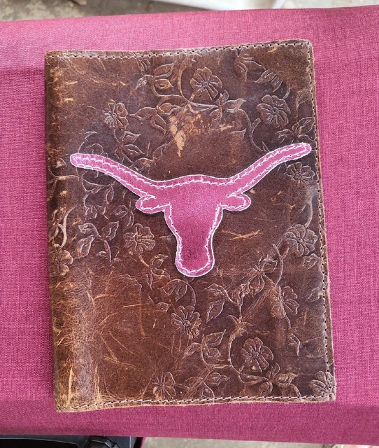 Leather (Faux?) Floral Stamped Pink Metallic Longhorn Book Cover Case