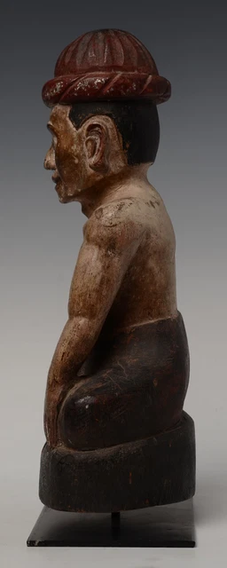 Early 20th Century, Antique Burmese Wooden Man Figurine 8