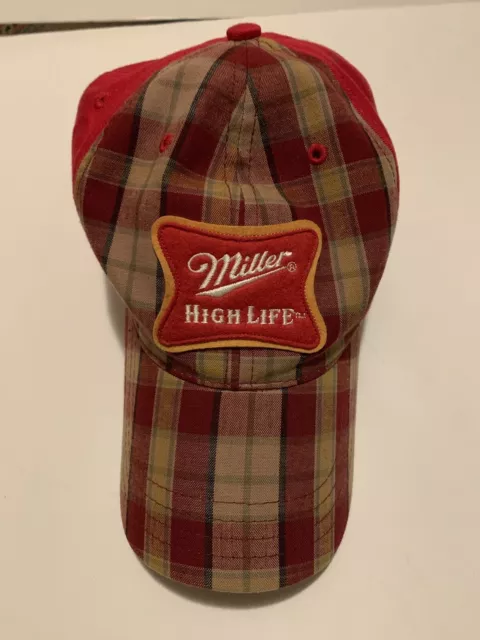 Miller High Life Brewing Company RED Plaid Beer (Adjustable Snap Back) Cap