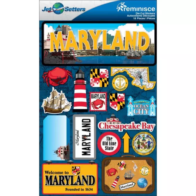 Scrapbooking Crafts Stickers 3D Maryland License Plate Lighthouse Chesapeake Bay