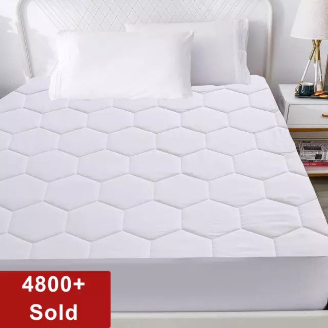 Quilted Mattress Protector Extra Deep Fitted Cover 30cm Single Double King