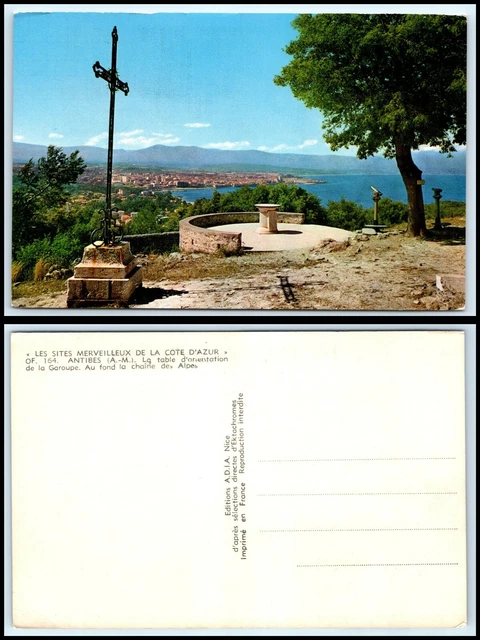 FRANCE Postcard -Antibes, La Table d'orientation de la Garoupe, Au fond Alpes N6