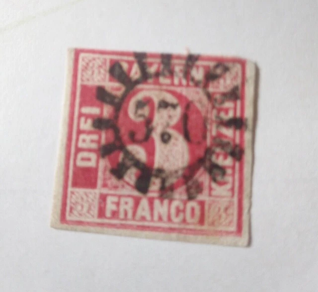 Briefmarken Königreich Bayern Altdeutschland DREI Kreuzer Farbe rot