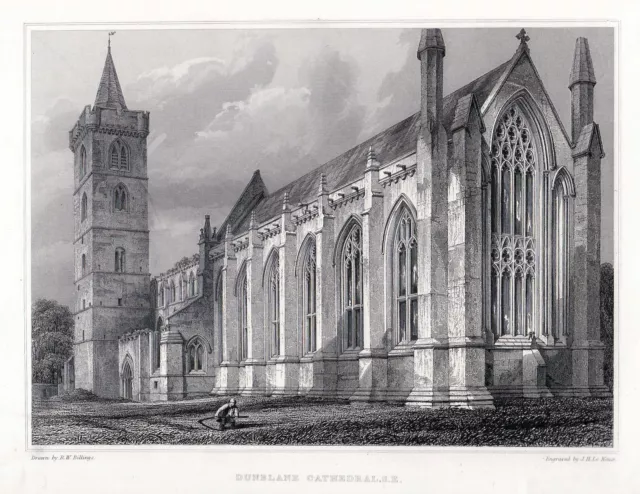 1850 Dunblane Cathedral Stirling Scotland Ansicht view Stahlstich antique print