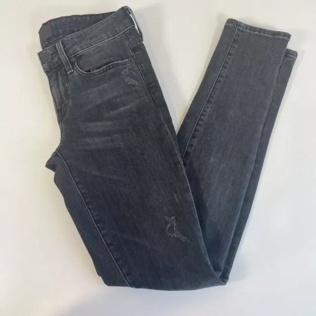 Vince Dylan Skinny Jeans Womens Size 24 Destructed Black Low Rise Dark Denim Y2K