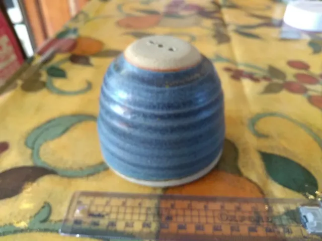 Devon Studio Pottery Blue Glaze Pepper Pot. Nice marks. 7.5cm Tall, 8cm Base Dia