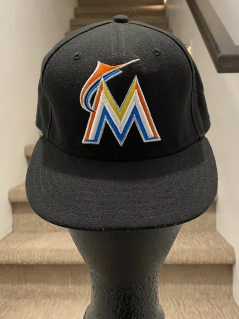 New Era Florida Miami Marlins Sz 7 Fitted Cap Hat 59FIFTY Official Black