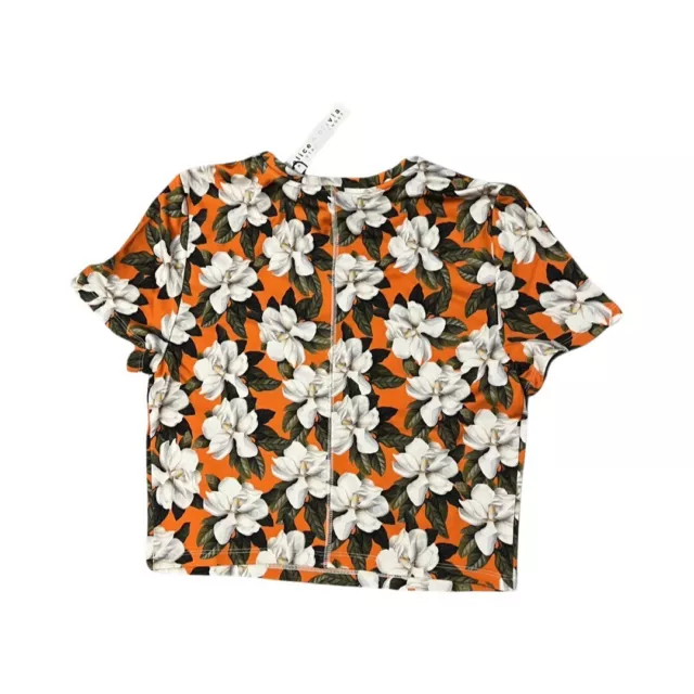 Alice + Olivia Crop Top Floral Short Sleeve Size XL Orange 3