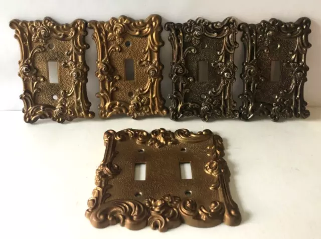 Lot Vtg 1967 American Tack & HDWE Brass Floral Light Switch Wall Cover Plate 60T