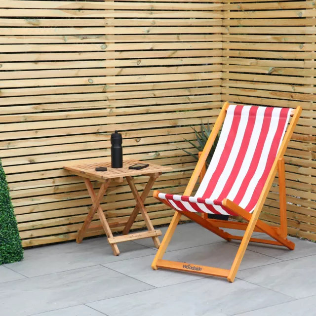 Woodside Traditional Folding Beach/Garden Wooden Deck Chair Seaside Lounger