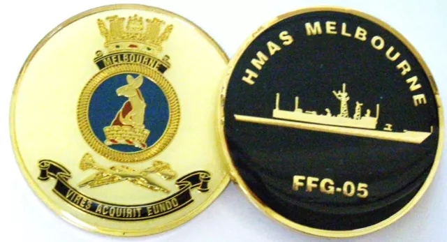 Royal Australian Navy HMAS MELBOURNE FFG-05 Gold Plate Coin Medallion in Wallet