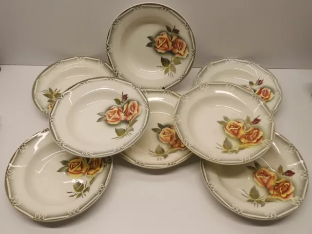 -8 ASSIETTES DEMI CREUSES CERAMIQUE DIGOIN modèle ADELE Roses jaune orangé  D