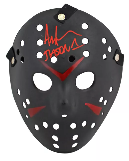 Ari Lehman Friday The 13th "Jason 1" Signed Black Jason Mask w/ Red Sig BAS Wit