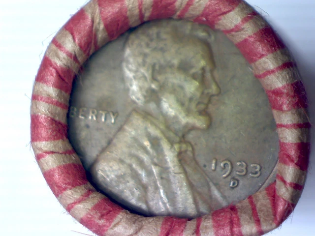 1933 D Lincoln Wheat  Cent End Of Wheat Cent Roll With 1906 Indian Head Cent End