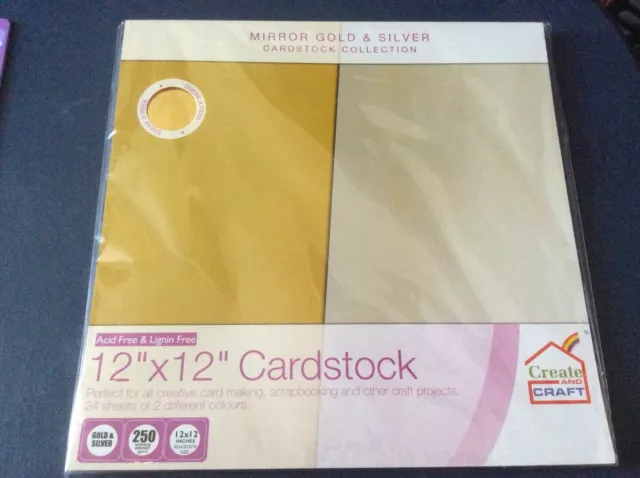 Create And Craft Mirror Cardstock Gold & Silver 12” X 12” 24 Sheets