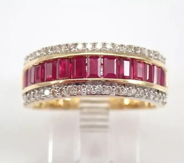 14K or Jaune Plaqué 3.00Ct Émeraude Coupe Lab-Created Rubis Rouge Anneau Mariage