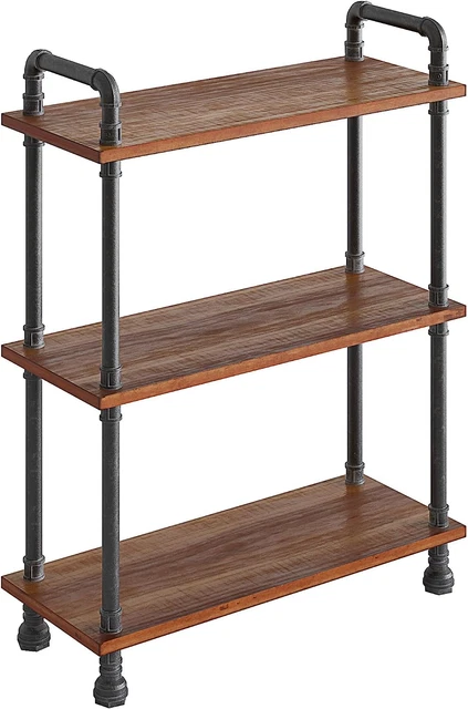 Rustic Industrial Bookshelf - Real Pine Wood with Sturdy Metal Frame - 3 Tier Bo