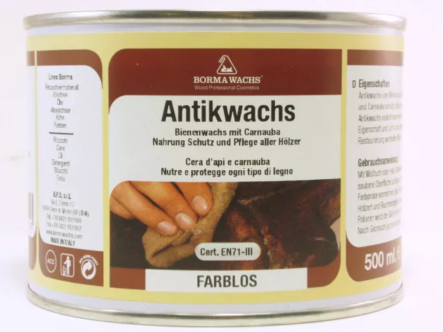 Borma Antik-Wachs 500ml Möbelpflege Bienen-/ Carnauba Wachs(23,60€/L)vers.Farben