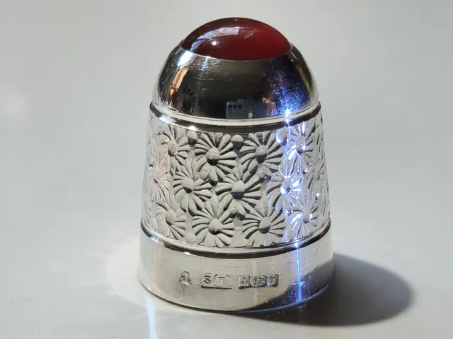 Vintage Sterling Silver w/Stone top Thimble Made in England by Swann Thimbles EC