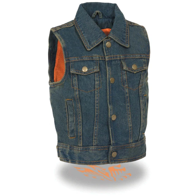 Milwaukee Leather Blue Unisex-Child Kids Denim Snap Front Vest  MDK3910