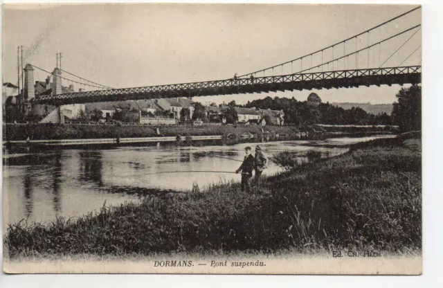 DORMANS - Marne - CPA 51 - le pont suspendu 5 - pecheurs à la ligne