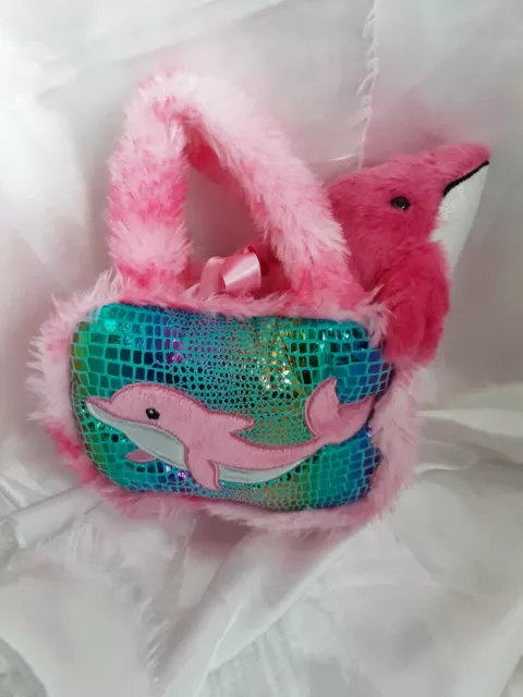 Aurora World Peek-a-Boo Fancy Pals Dolphin with pink fluffy bag