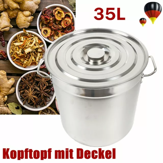 Edelstahl Suppentopf Topf mit Deckel Ø 360 mm Höhe 350 mm 35 Liter Kochtopf DE