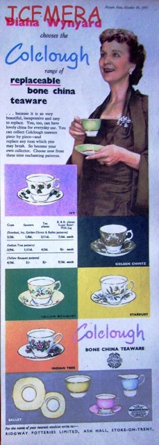 'COLCLOUGH' Bone China Teaware (Diana Wynyard) ADVERT - Original 1955 Print AD