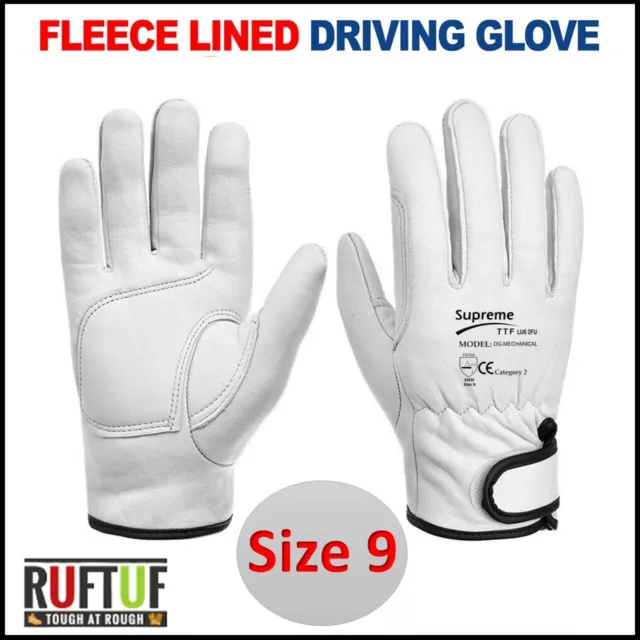 Premium White Leather Driver Work Gloves Fleece Lined Lorry Truck Driving L / 9