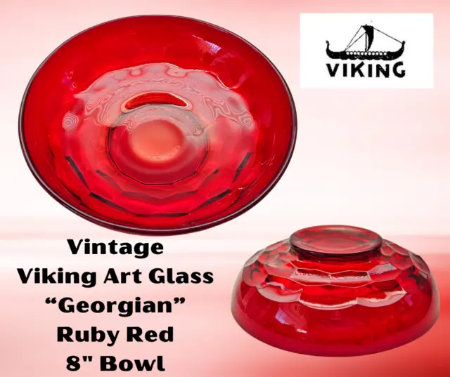 Vintage VIKING Art Glass Ruby Red GEORGIAN 8" Bowl