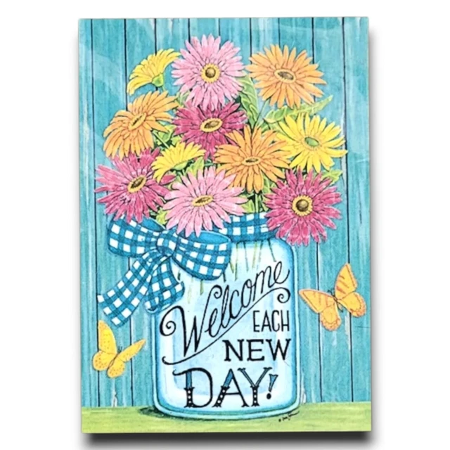 Summer Garden Flag Country Farmhouse Barn Daisies Bell Jar Rain or Shine 18 In
