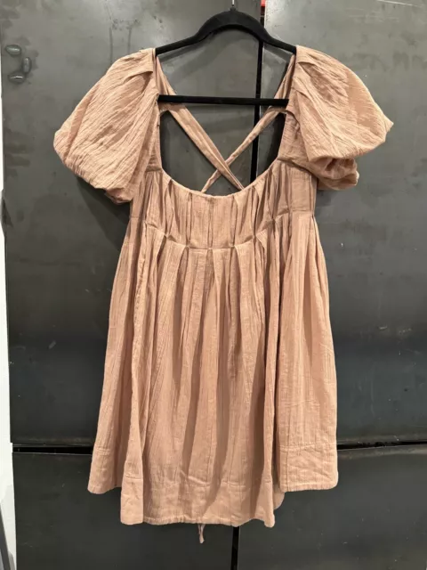 Free People Marina Mini Dress Camel Tan Blush New XS Boho Tie