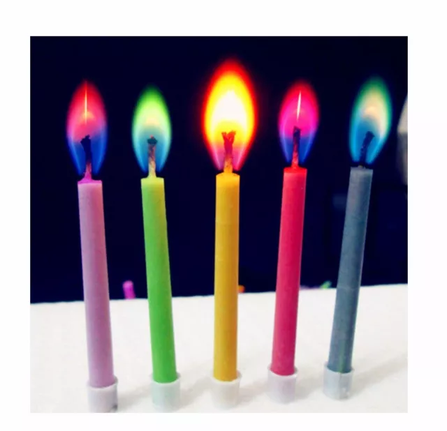 Pack Of 5 Multi Coloured Flame Candles Cake Topper Wax Colour Birthday Party