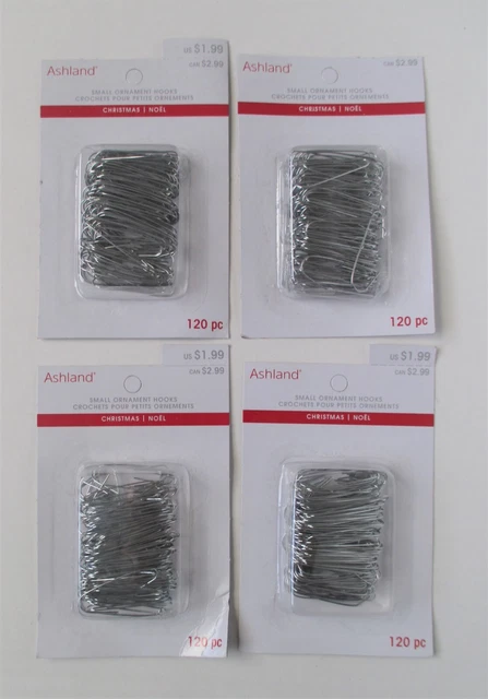 Ashland Small Christmas Tree ornament hooks lot of 4 packs (480pcs) Silver,  NEW