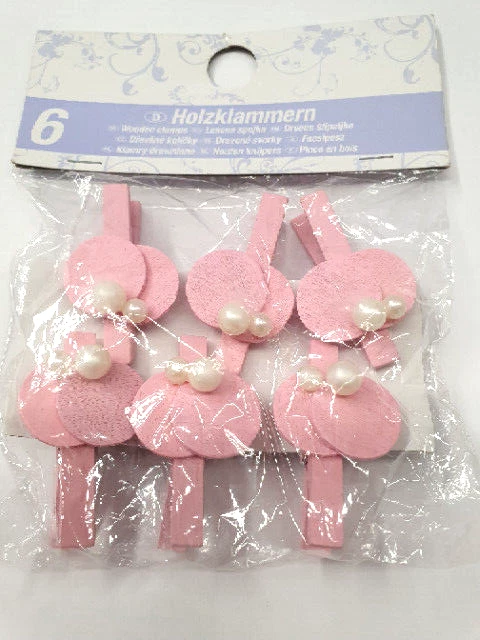 Mini-Holzklammern, Deko-Klammern mit je 2 Perlen, Festdeko, 6-er Set, OVP Folien